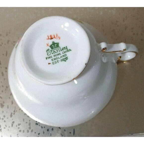 STANLEY ENGLAND QUEEN ANNE TEA CUP TEACUP SAUCER  MINT GREEN ROSE 24K GOLD - Picture 6 of 8